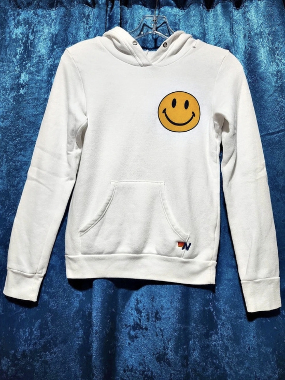 Aviator Nation Smiley Pullover Hoodie White & Yellow Kids 10 Or Women's XS/S